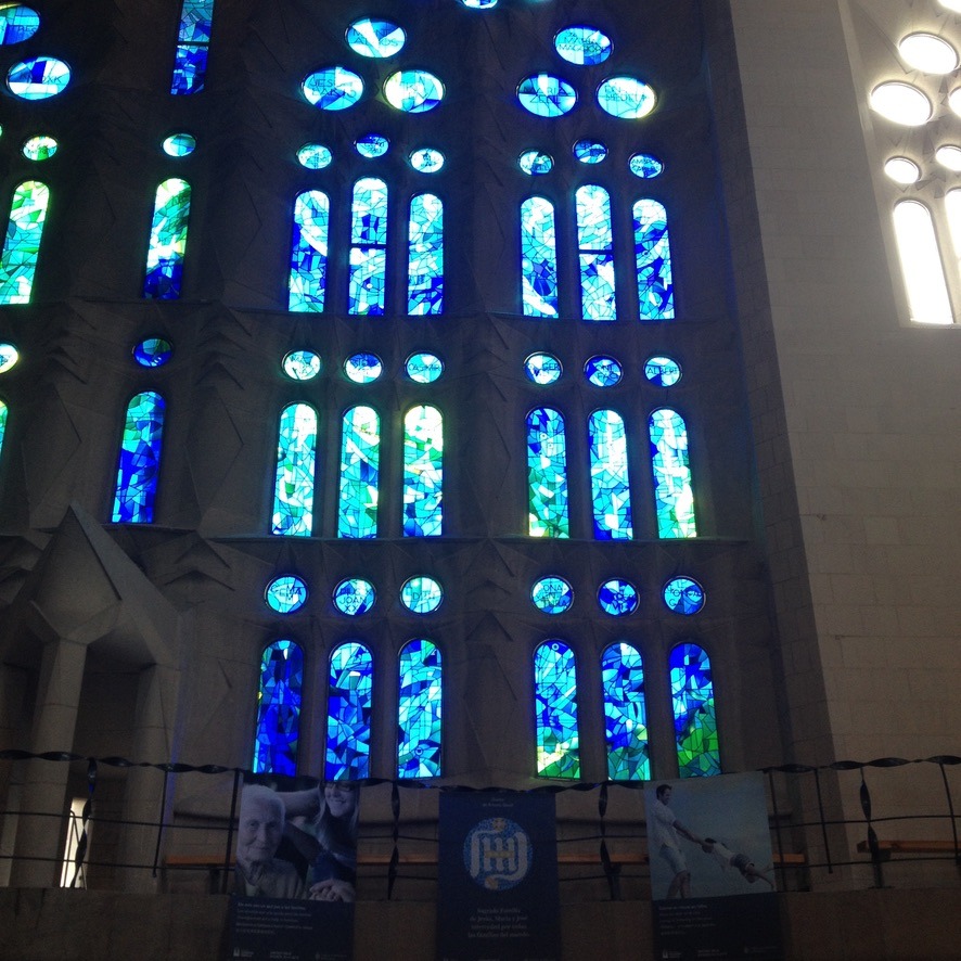 Stained glass windows inside the Sagrada Família